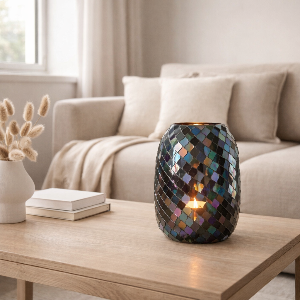 Lanterne J-Line Mosaic - verre - violet - extra large en situation