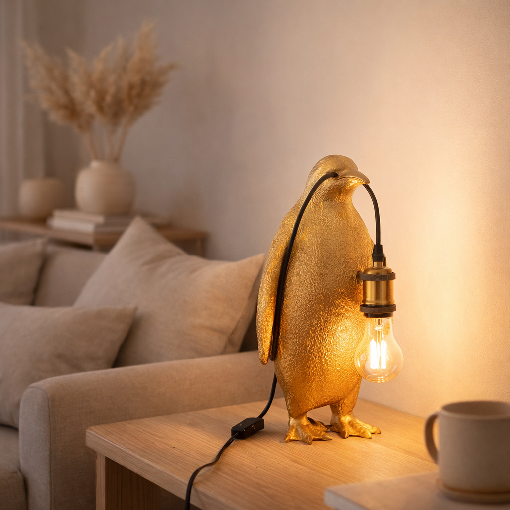 La lampe de table j -line Penguin - Polyresin - Gold - Small en situation