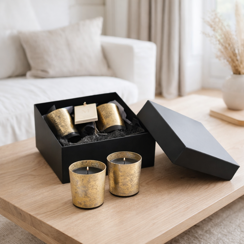 Bougie parfumée J-Line M-Chic - Oud&Amber - verre - or - 20U - boîte de 4 en situation