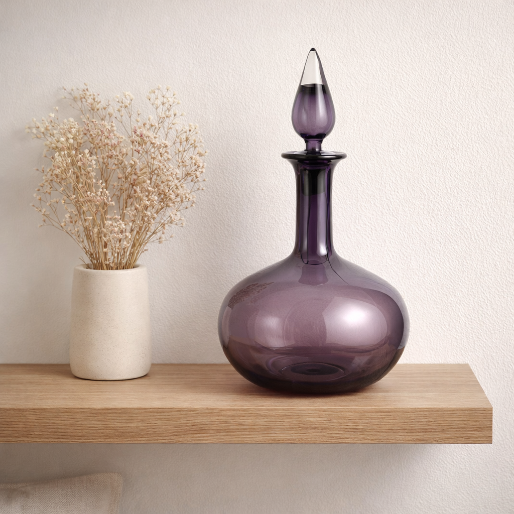 Vase J -line + bouteille d'arrêt - Verre - Purple - Ø 26,5 cm en situation