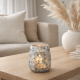 Bougeoir J-Line Mosaic - verre - gris bleu en situation