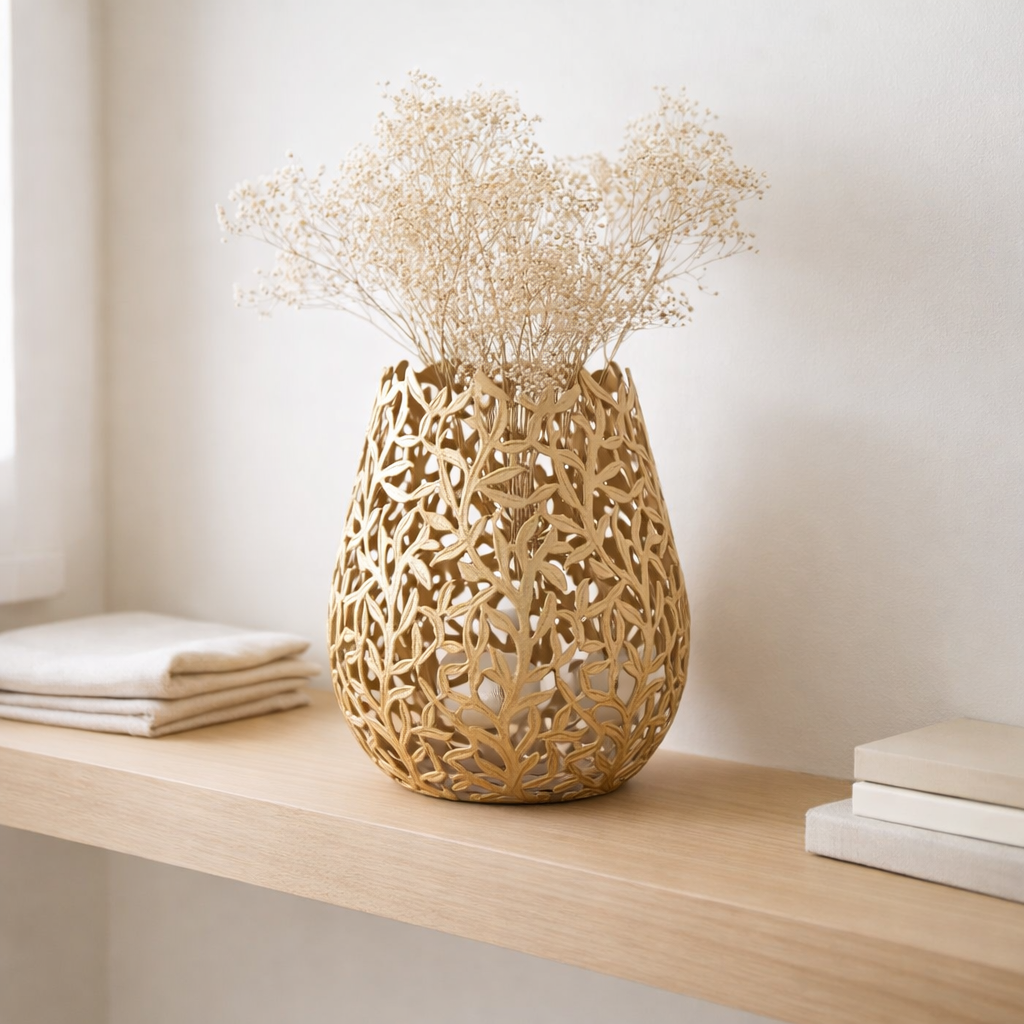 Vase de sol J-Line Leaf - aluminium - or en situation