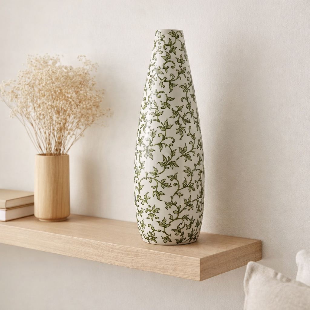 J -line Vase Yezi - Porcelaine - vert / blanc - 53 cm de haut en situation
