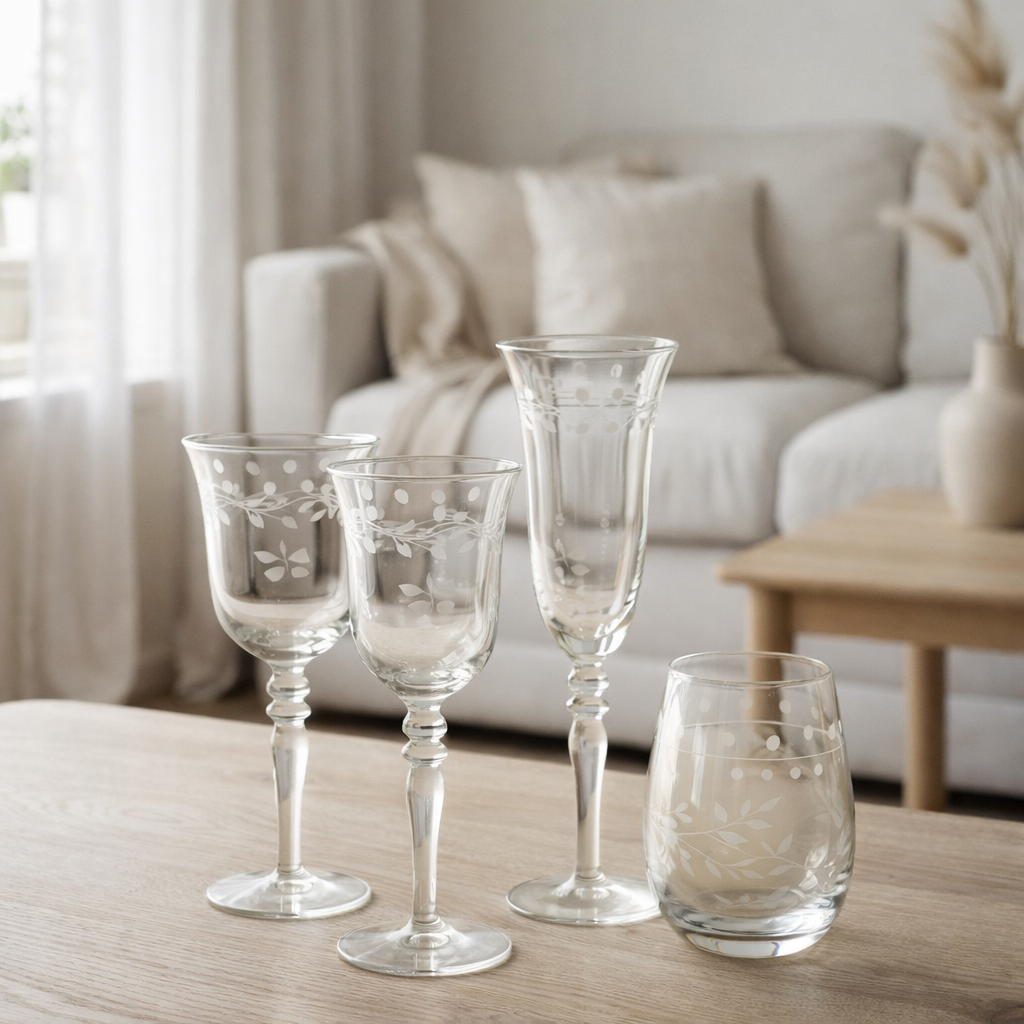 Verre à champagne gravé J-Line - verre - transparent en situation