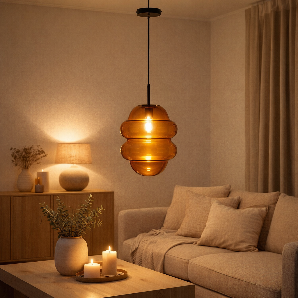 J-Line Lampe Suspendue Honey Spoon Verre Marron en situation
