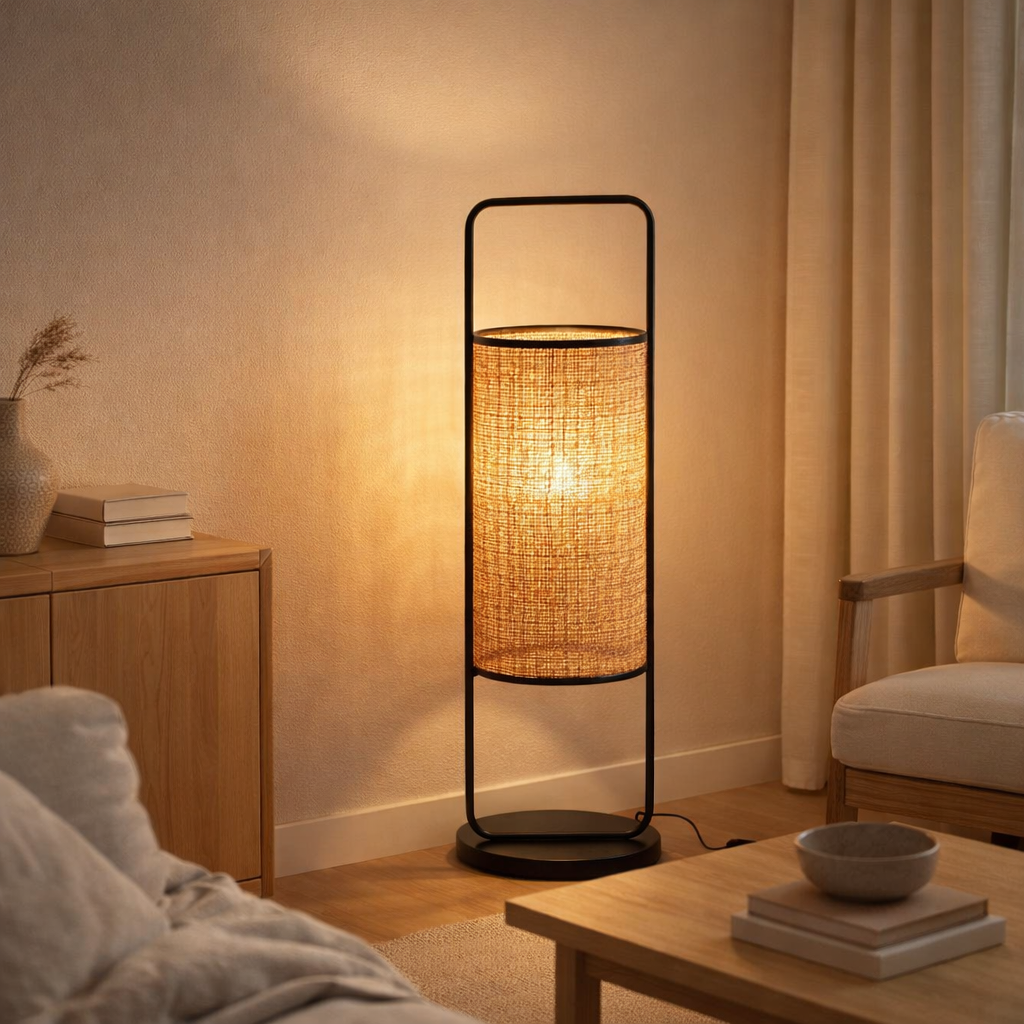 Lampe de table J -line Elton - Metal / Jute - Black / Naturel - Grand en situation