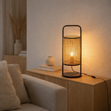 Lampe de table J -line Elton - Metal / Rotin - Black / Naturel - Small en situation