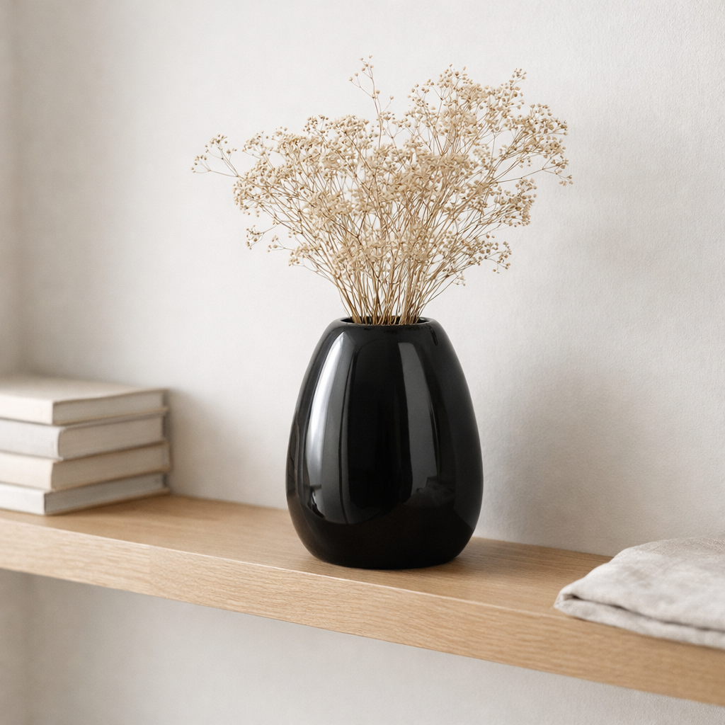 Vase J-Line - porcelaine - noir - petit - 30 cm de haut en situation