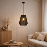 J-Line Lampe Suspendue Tresse Métal/Palm Noir Small en situation