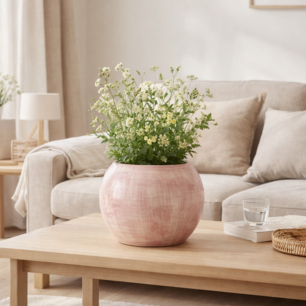 J -Liline Flowerpot peint à la main - Céramique - rose - grand - Ø 28 cm en situation