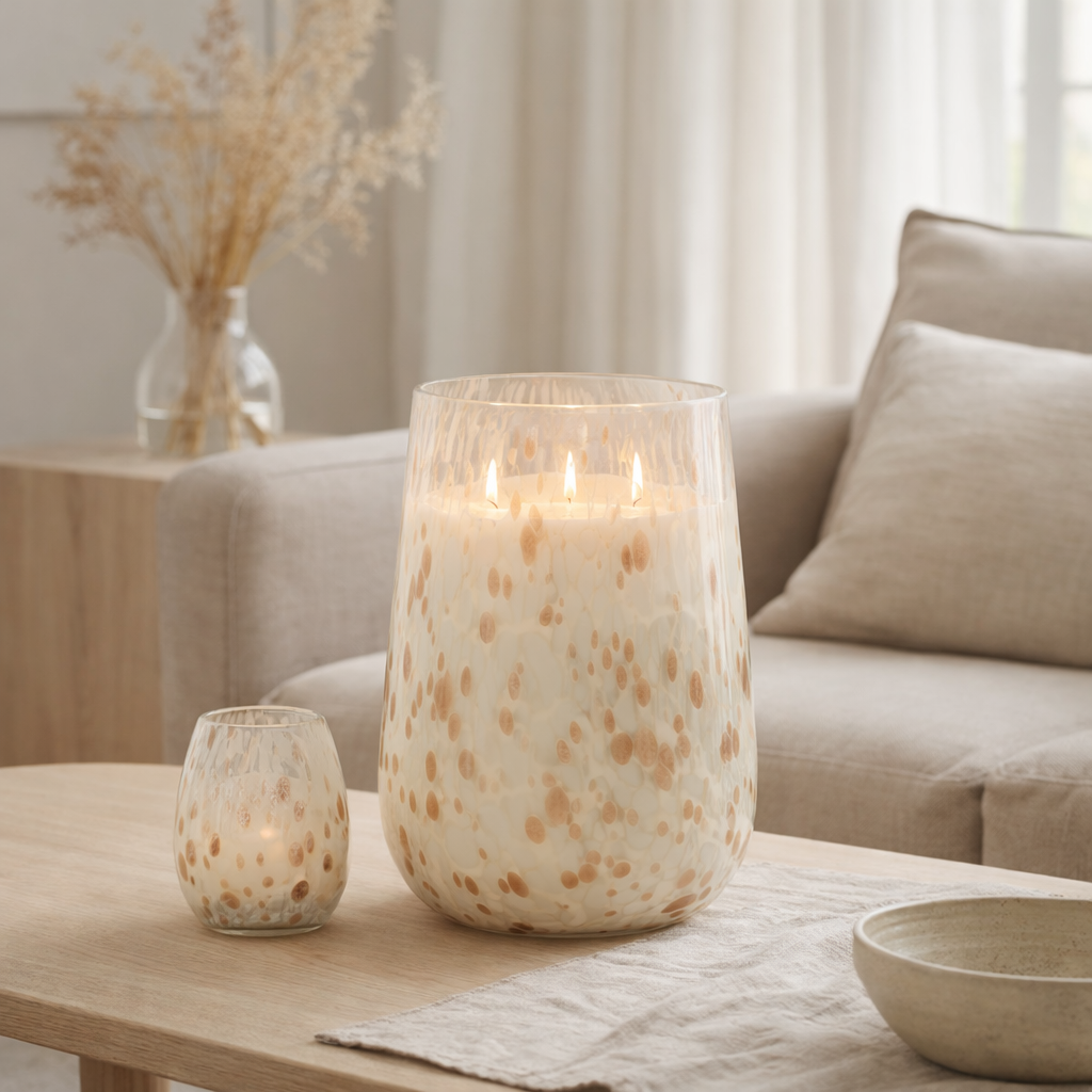 J - Cougie parfumée en ligne Mia - Verre - Blanc / Mélange - Grand - 230H en situation