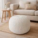 J-line pouf rond en plastique tissé blanc en situation