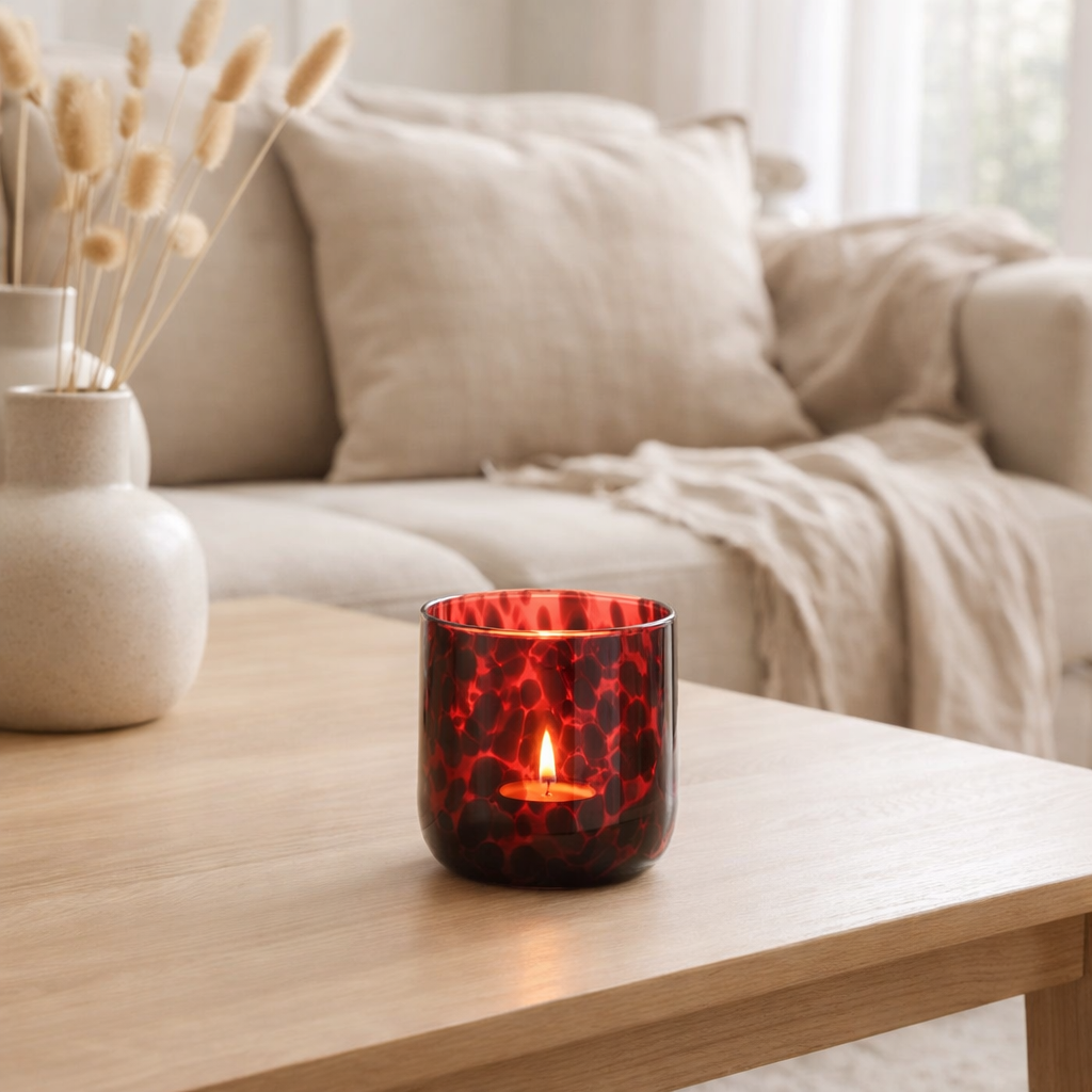 Bougeoir J-Line Spotted - verre - rouge/noir - petit en situation