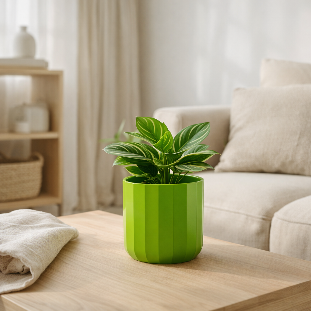 Pot de fleur J-Line Summer - céramique - vert - S - Ø 13,5 cm en situation