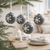 J-Line Boule de Noël Perles + Flocon de neige - verre - gris/blanc - L- boîte de 4 en situation
