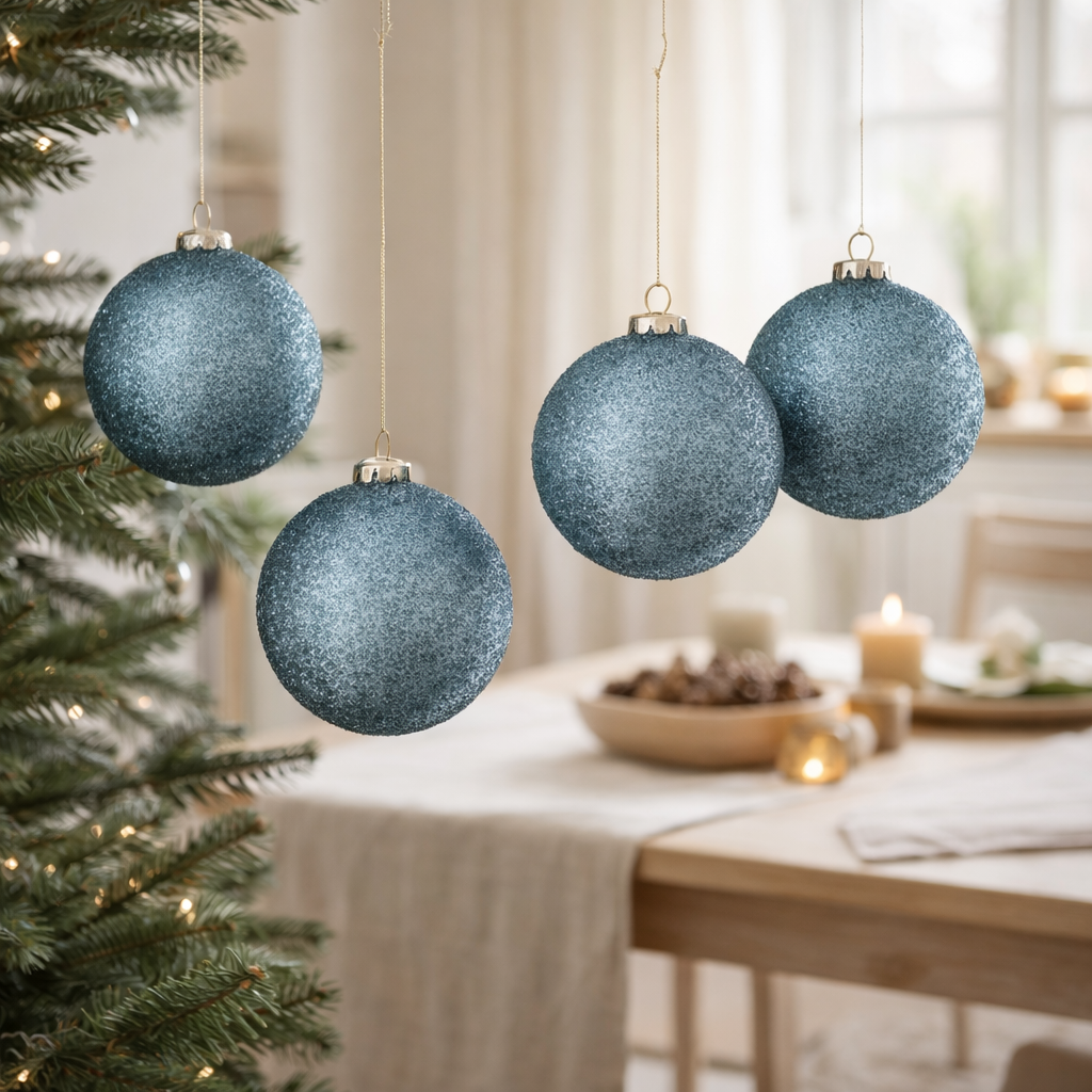 J-Line Boule de Noël Perles - verre - bleu - grand - boîte de 4 en situation