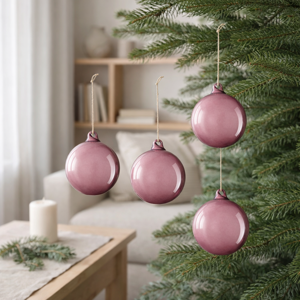 Boule de Noël J-line - verre - mauve clair - petite - boîte de 4 en situation