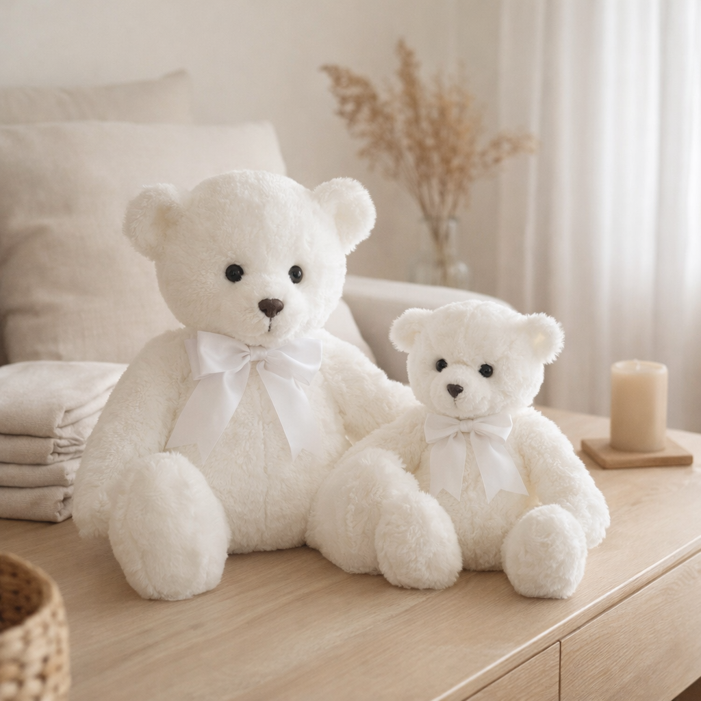 J-Line Peluche Ours Avec Noeud Polyester Blanc Grand en situation