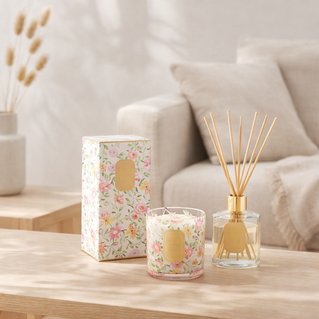 J -Liline Fragrance Huile + Stick Happiness Blooms - Rainbow Reef - Verre en situation