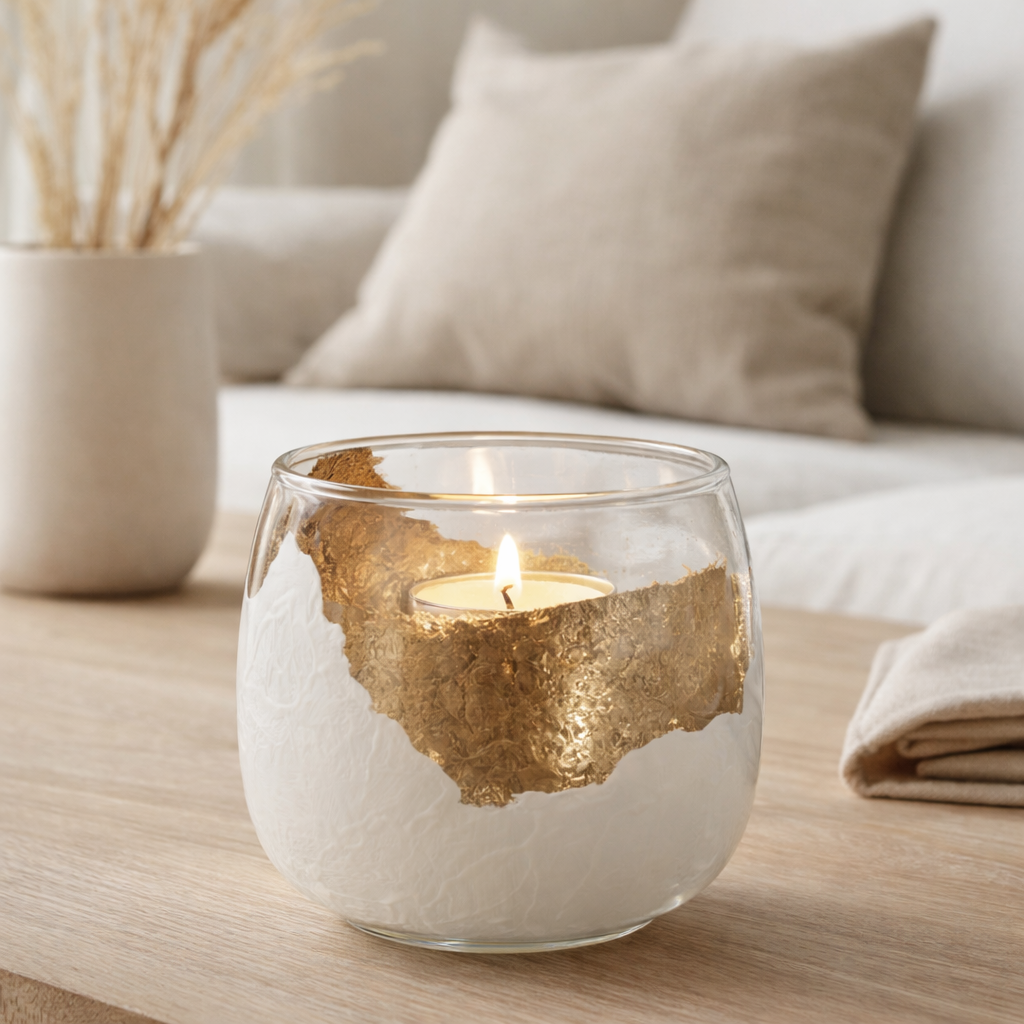 Bougeoir J-Line Wavy - verre - transparent/blanc - petit en situation
