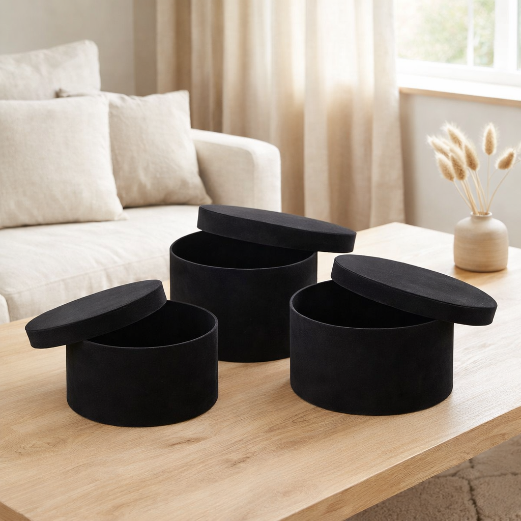 Boîte J-Line Round Flat - velours/papier - noir - 3 pièces en situation