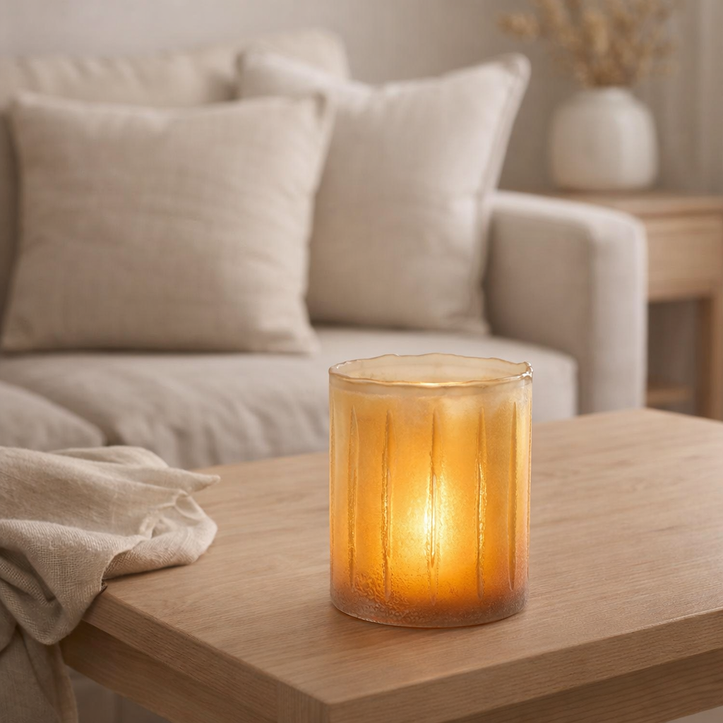 Bougeoir J-Line Stripes - verre - jaune - petit en situation