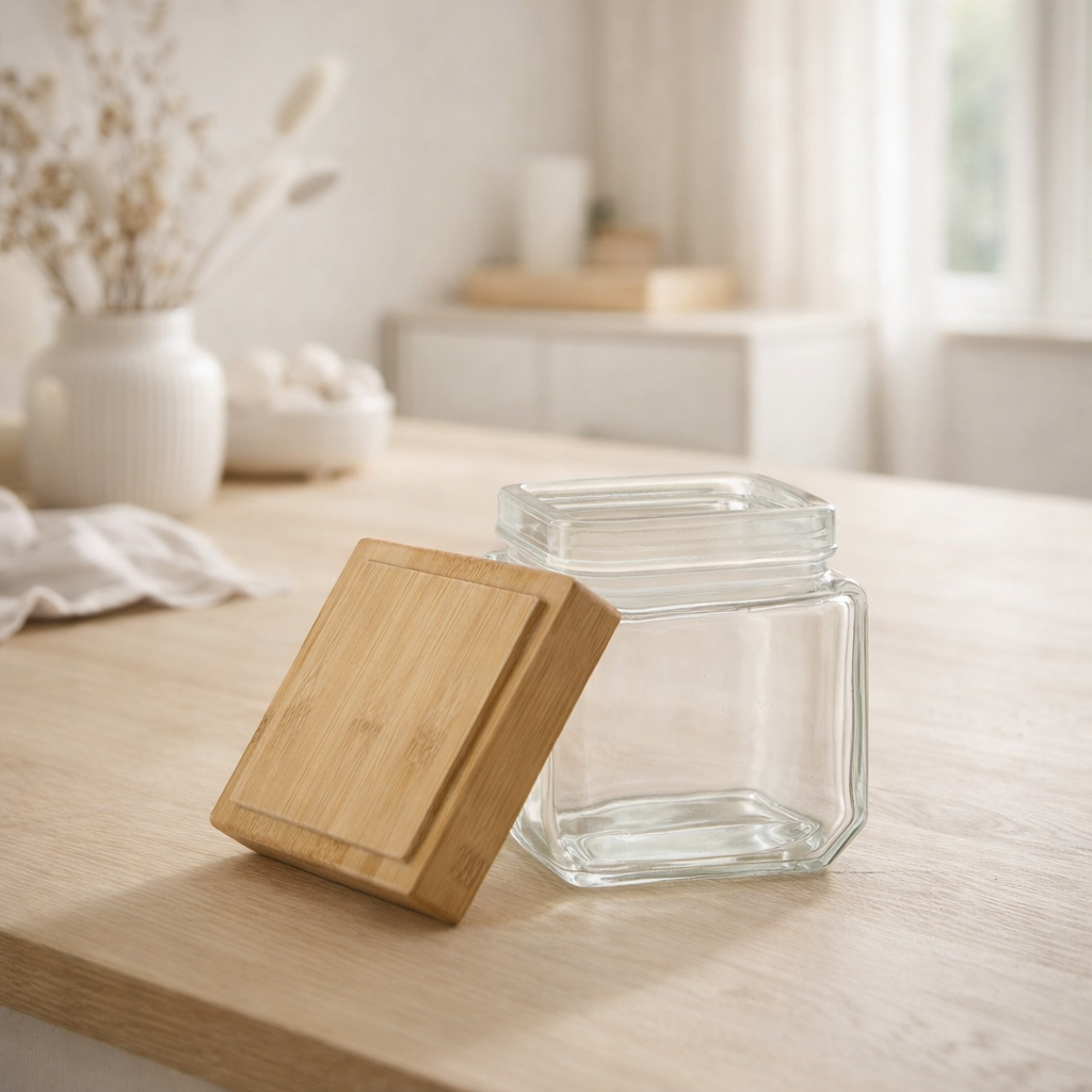 Pot de conservation J-Line Brad - verre/bambou - transparent/naturel - petit en situation