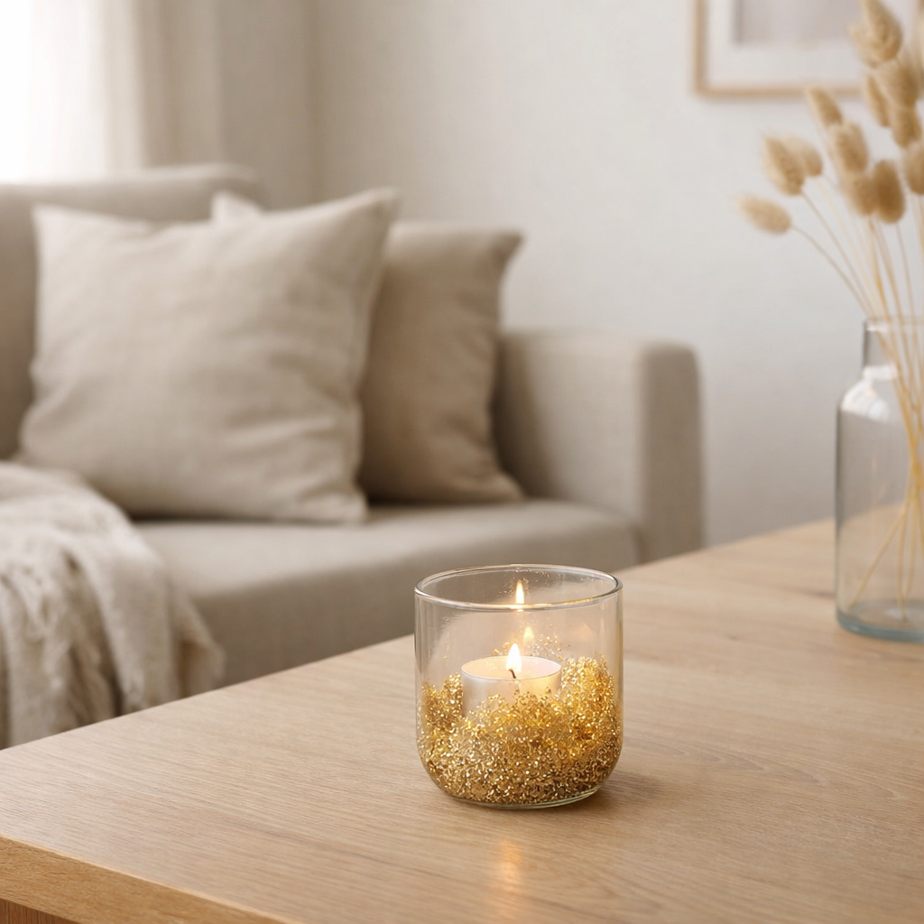 Bougeoir J-Line Strass - verre - transparent/or - petit en situation
