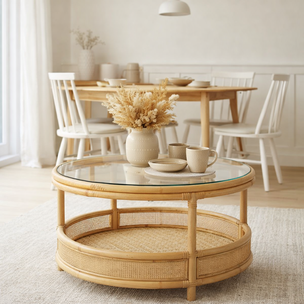 Table basse J-Line Jovelyne - rotin/verre - naturel en situation