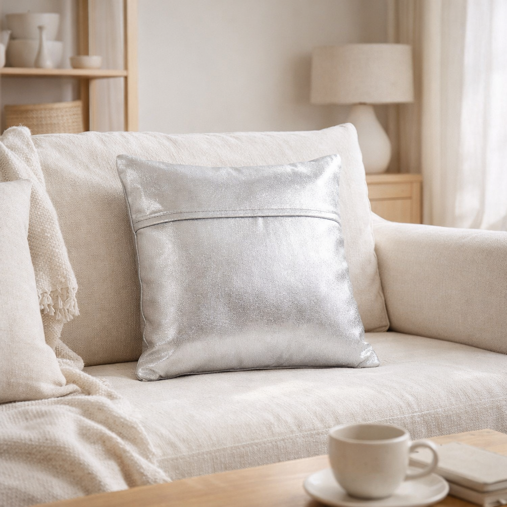 Coussin J-Line Métallisé - polyester - argent en situation