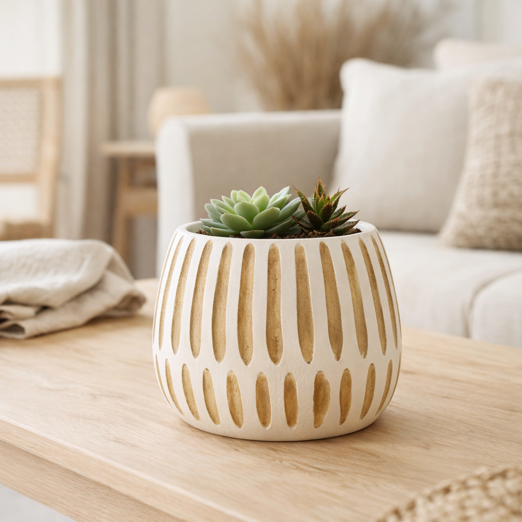 J-Line Bloempot Ying - Hout - Wit - Small - Ø 15 cm en situation