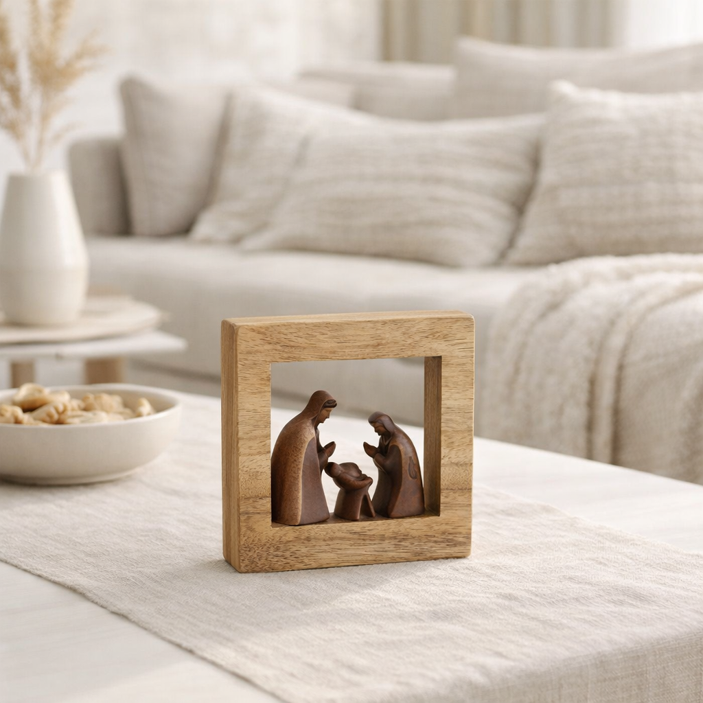 Décoration de Noël J-Line - bois - marron/blanc - petite en situation