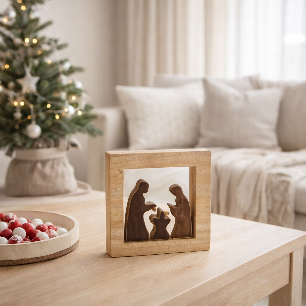 Décoration de Noël J-Line - bois - marron/blanc - grande en situation