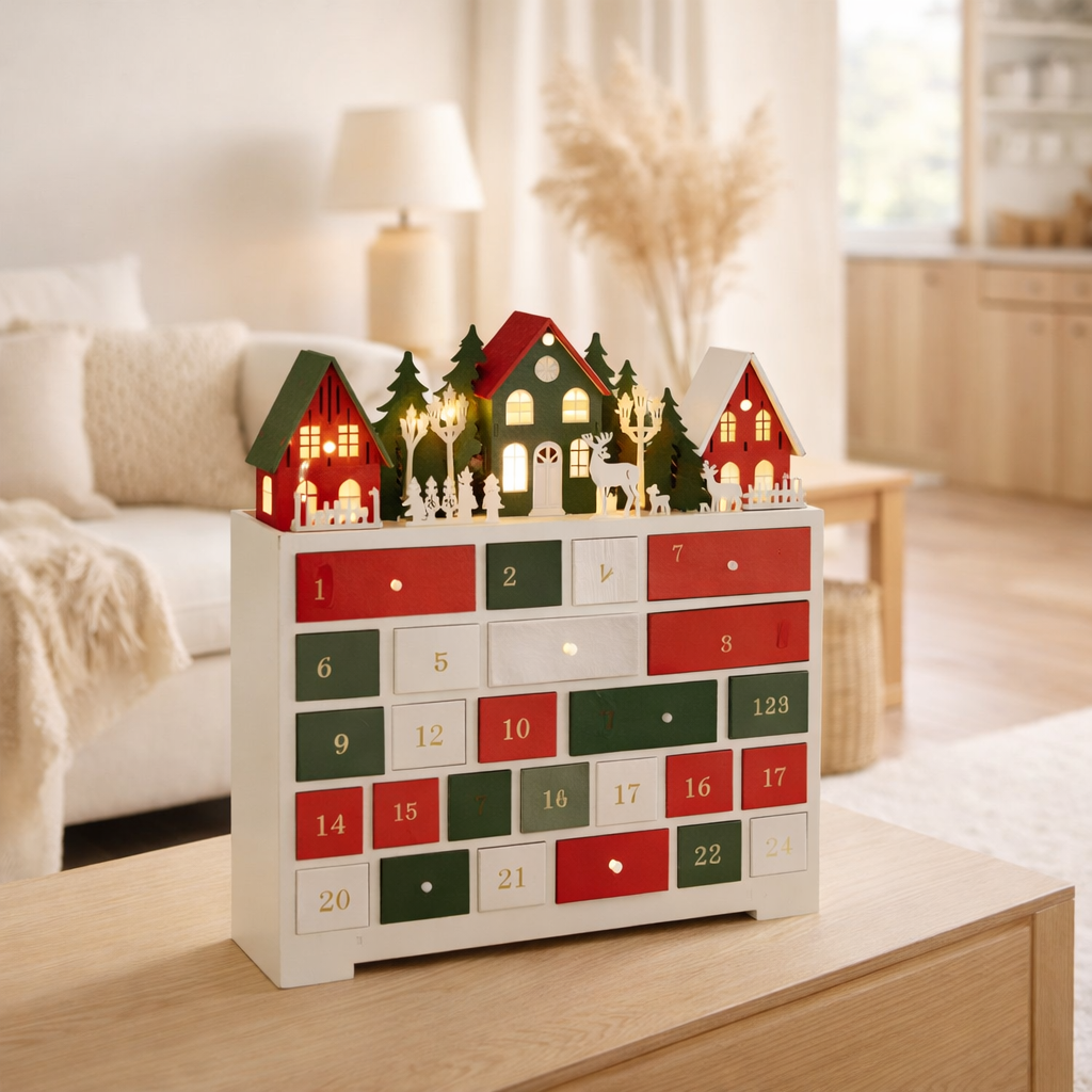 J-Line Déco Winter LED Armoire + Maisons Bois Mix en situation
