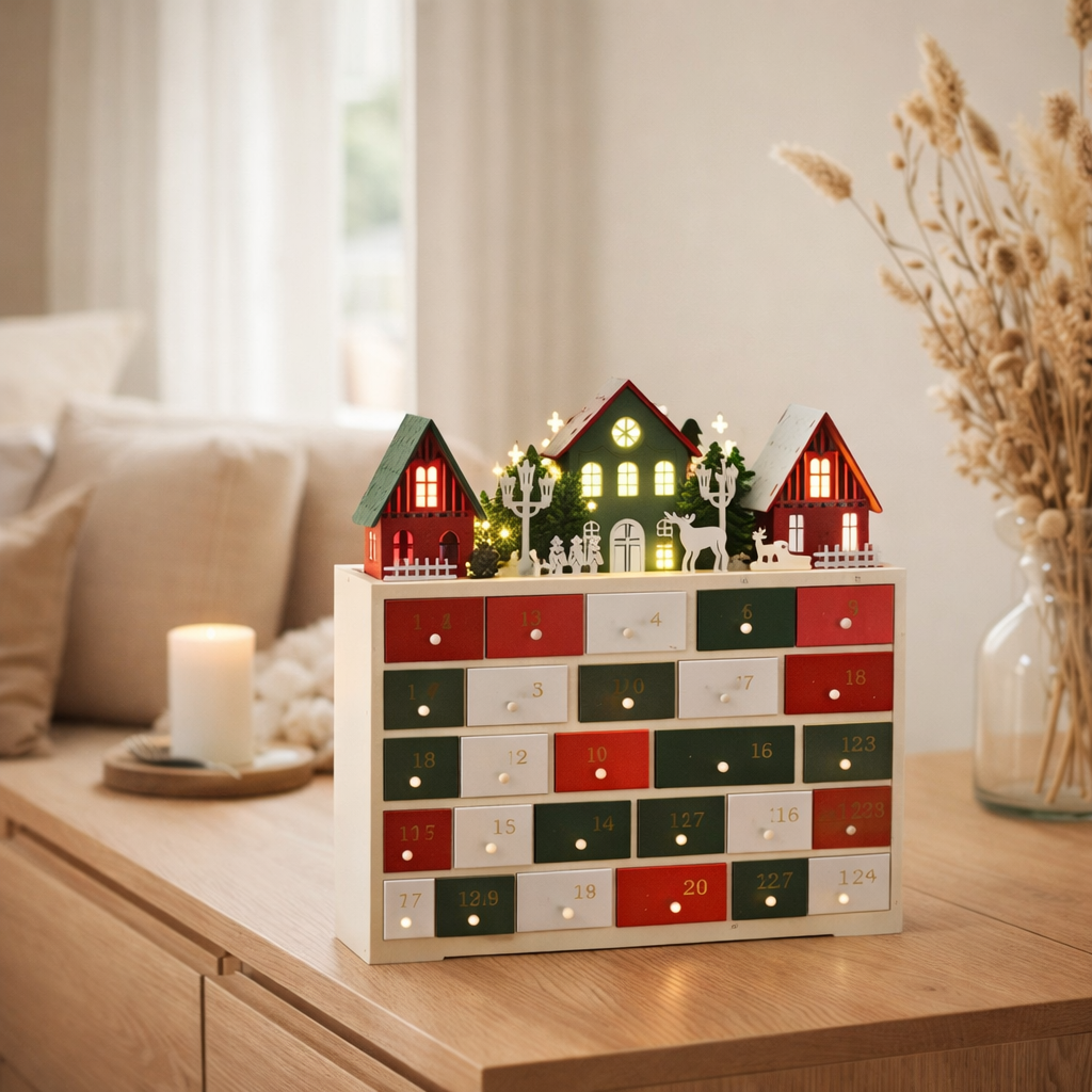 J-Line Déco Winter LED Armoire + Maisons Bois Mix en situation