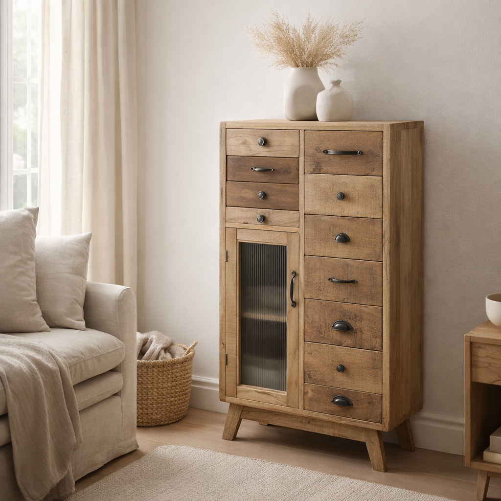 J-Line Armoire Rétro Bois Recyclé/Verre Naturel en situation