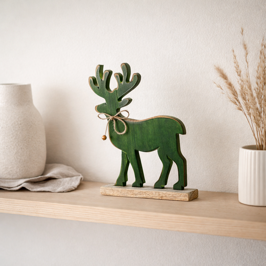 J -Line Christmas Figure Rendeer - Wood - Green - Medium en situation