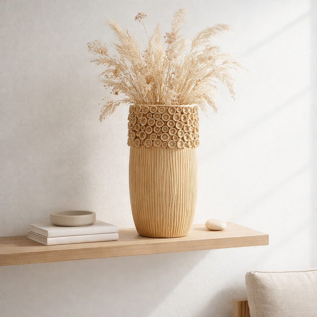 J -line Vase Coral High - Céramique - Jaune - Grand - 56,5 cm de haut en situation