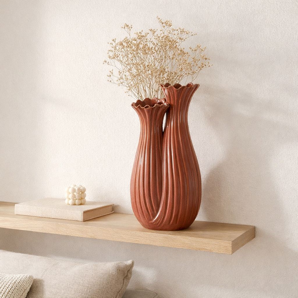 J -line Vase Botanica Duo - Céramique - Copper Pink - 53,5 cm de haut en situation