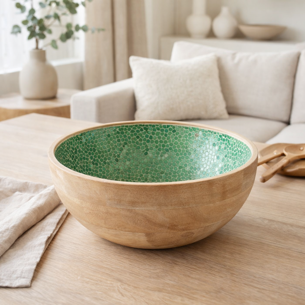 Bol J-Line Mosaic - bois - vert - grand en situation