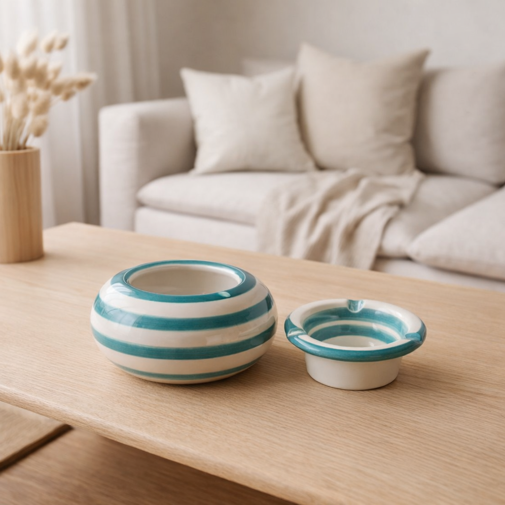 J-LIGNE STRAY GRANADA STRIPES - Céramique - Blanc / Aqua - Small en situation