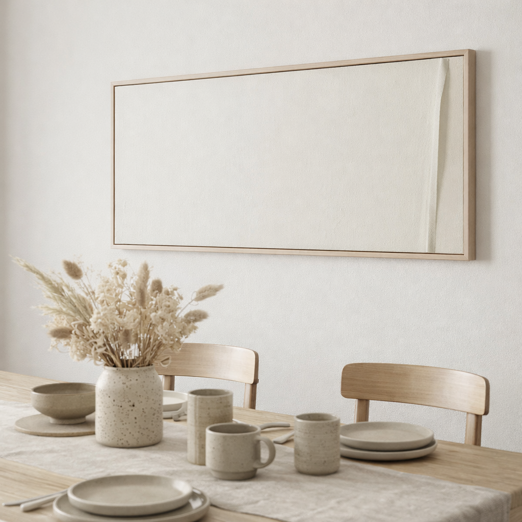 Tableau J-Line Bûche - toile/bois de pin - blanc en situation