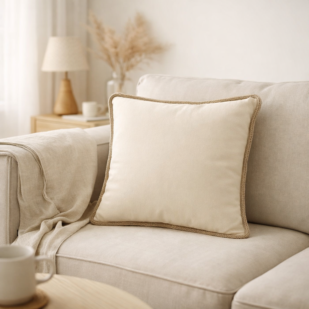J-Line coussin Carré Palmiers - coton - crème/beige en situation