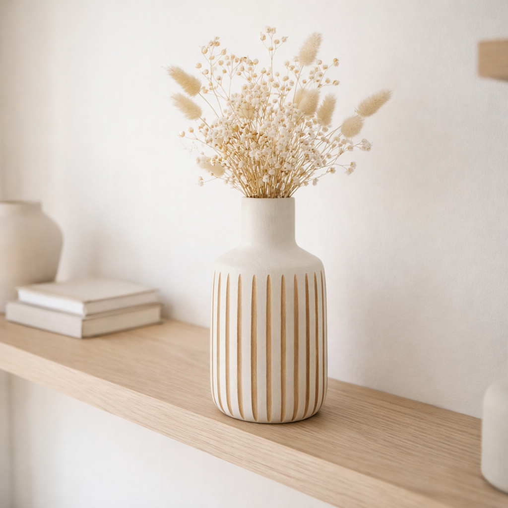 J -line Vase Ying - Wood - Blanc - Small - 33 cm de haut en situation