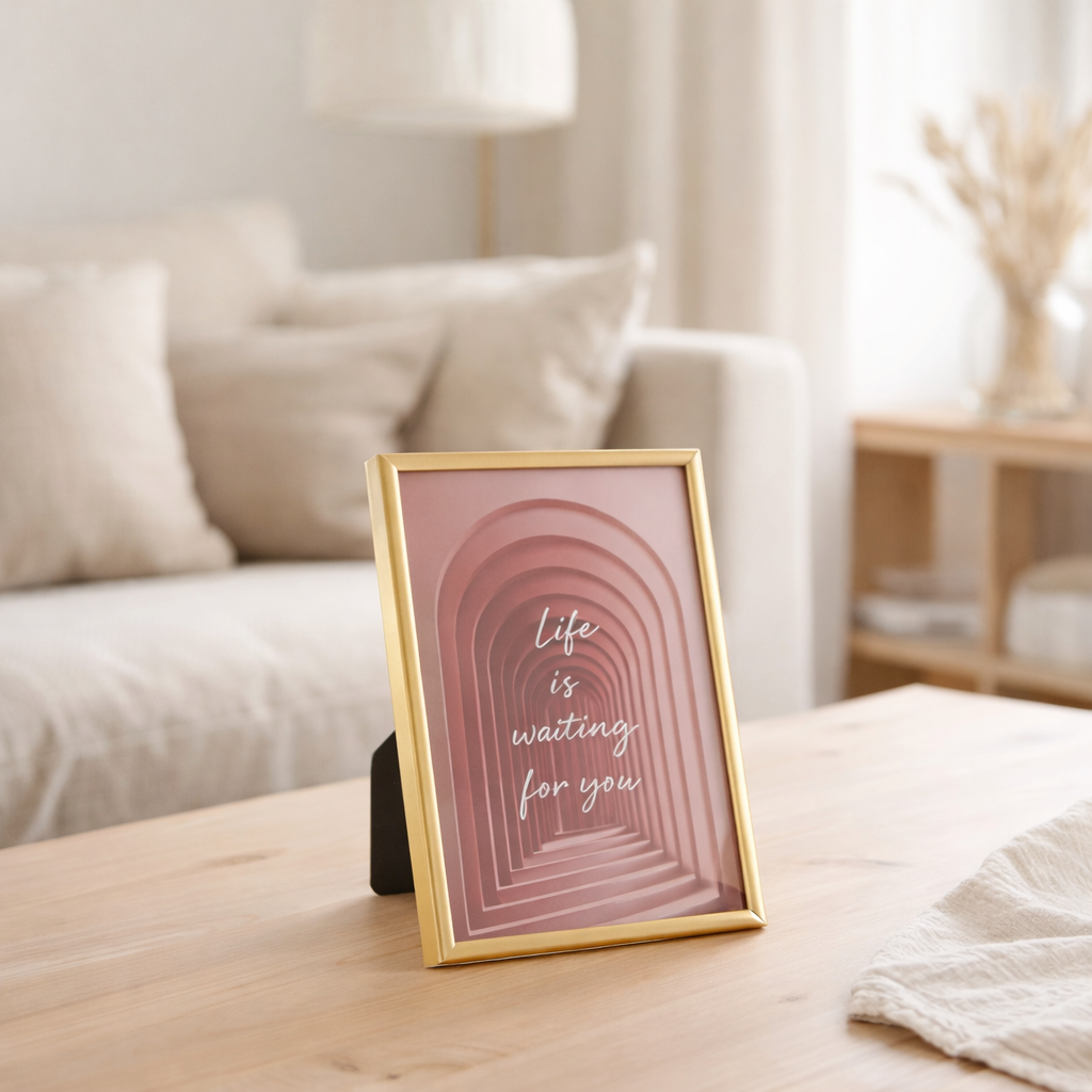 J-Line Cadre Photo Tracy Métal Doré Mat Moyen en situation