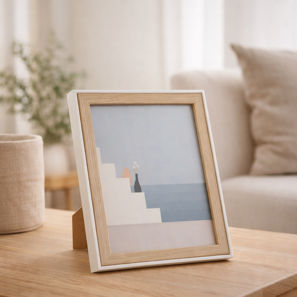 J-Line Cadre Photo Chloe Mdf Naturel/Blanc Large en situation