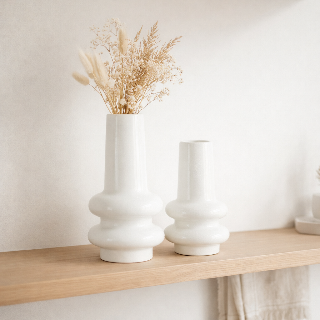 J-Line Vase Lyra - Cherry - White - étroit - 32 cm de haut en situation