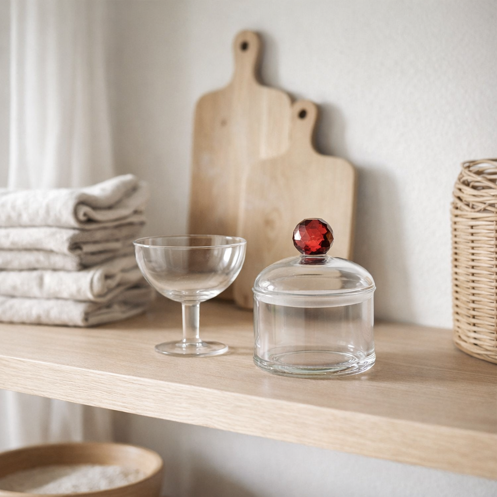 Pot de conservation J-Line Diamond - verre cristal - rouge/transparent - petit en situation