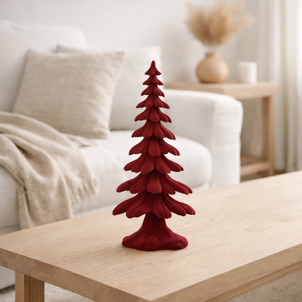 Décoration J -line Denneboom - Velor - Polyresin - rouge - petit en situation