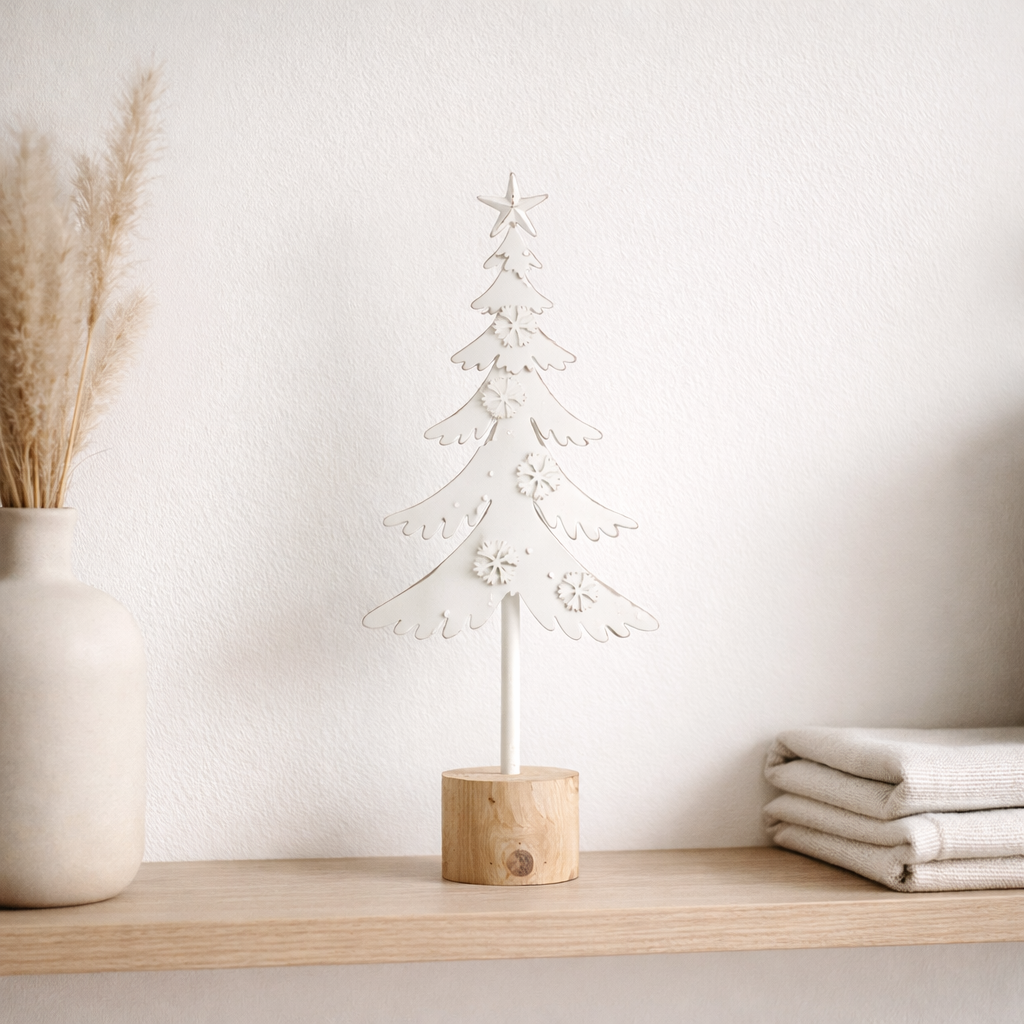 J -Liline Decoration Arbre de Noël à pied + étoile - Metal - Wood - White -S en situation